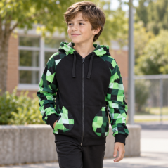 Detská mikina na zips Fleece, game over čierna