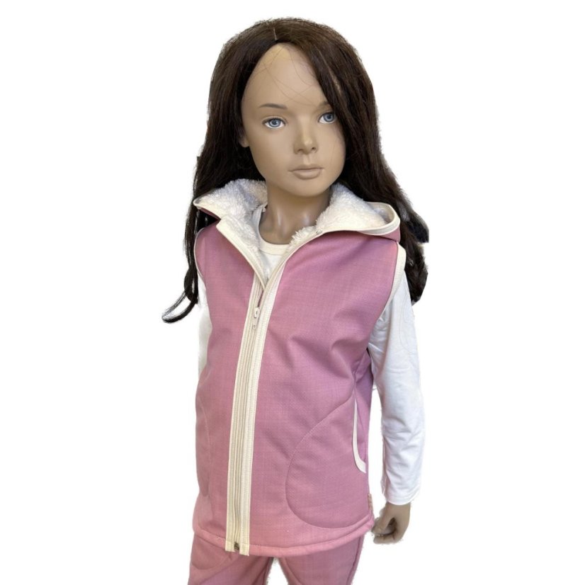 Dětská softshellová vesta s beránkem, starorůžová