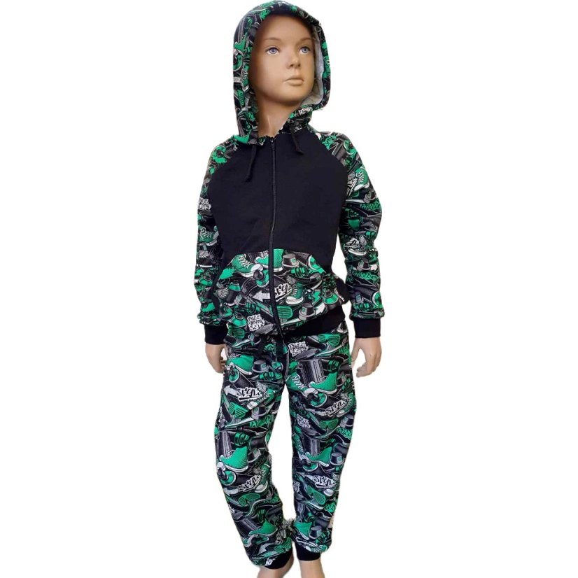 Dětské tepláky Thin lehké, spreje a grafitti zelená