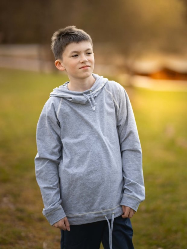 Dětská lehká mikina s kapucí, šedý melír