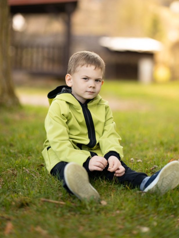 Dětská softshellová bunda limetková, s fleecem