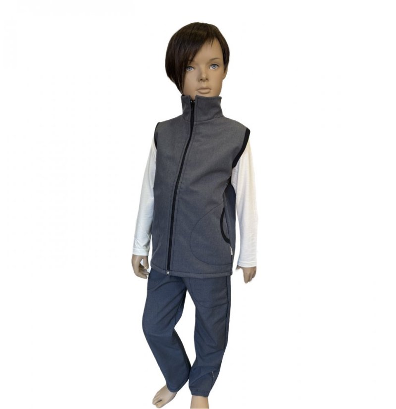 Dětská softshellová vesta s fleecem, šedý jeans