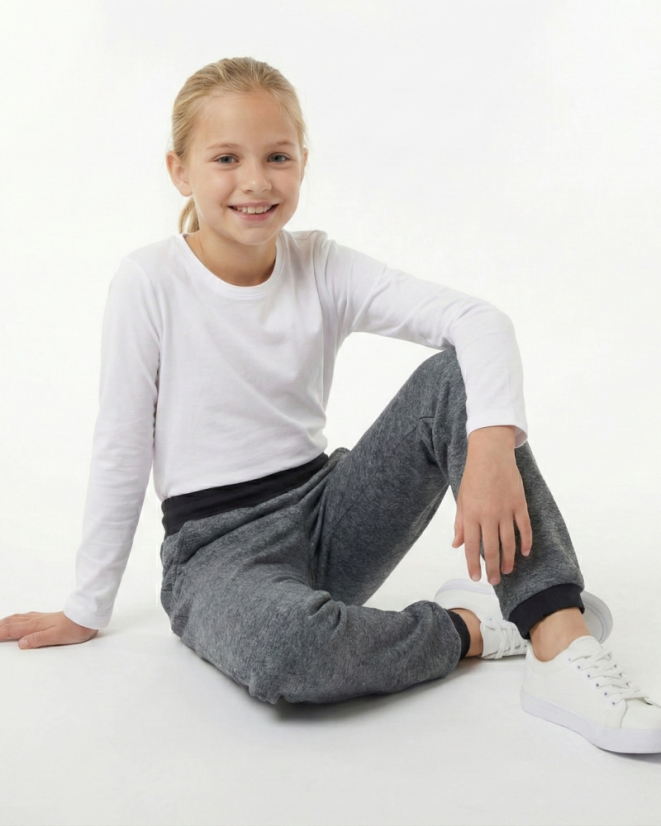 Dětské softshellové kalhoty THIN s fleecem elastické, šedý melír