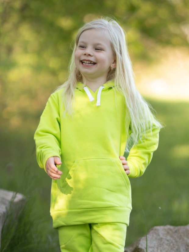 Detská mikina s kapucňou Fluffy teplá, zelená limetka