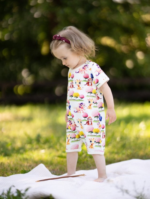 Dětský letní overal BAMBUS, veselá zvířátka