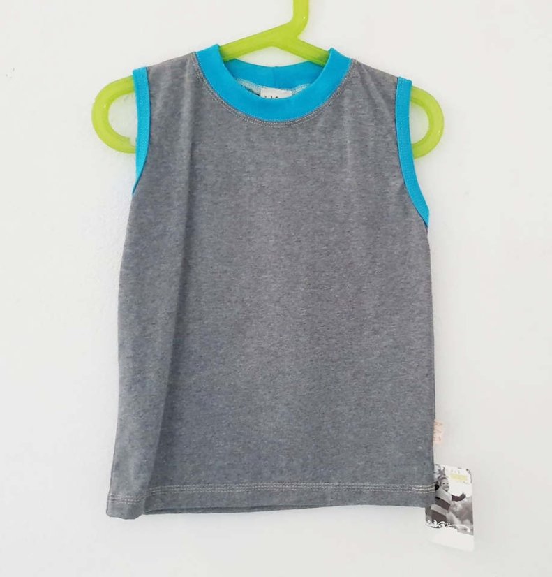 Tričko bez rukávov sivé melé tyrkysové