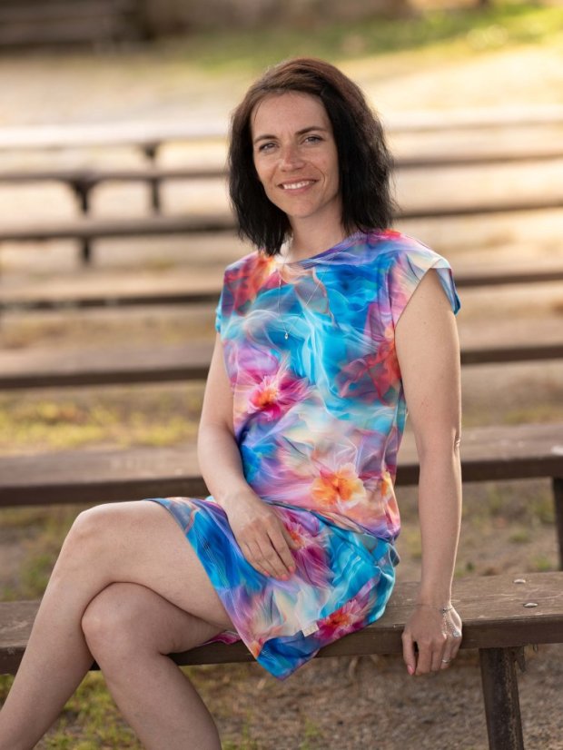 Dámské bavlněné šaty, rozkvetlé nebe