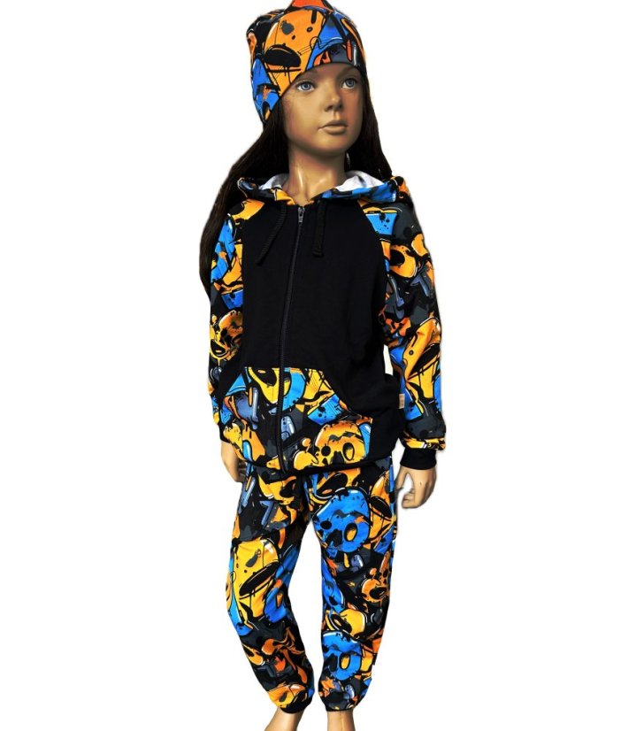 Detská tepláková súprava na zips, oranžové graffiti
