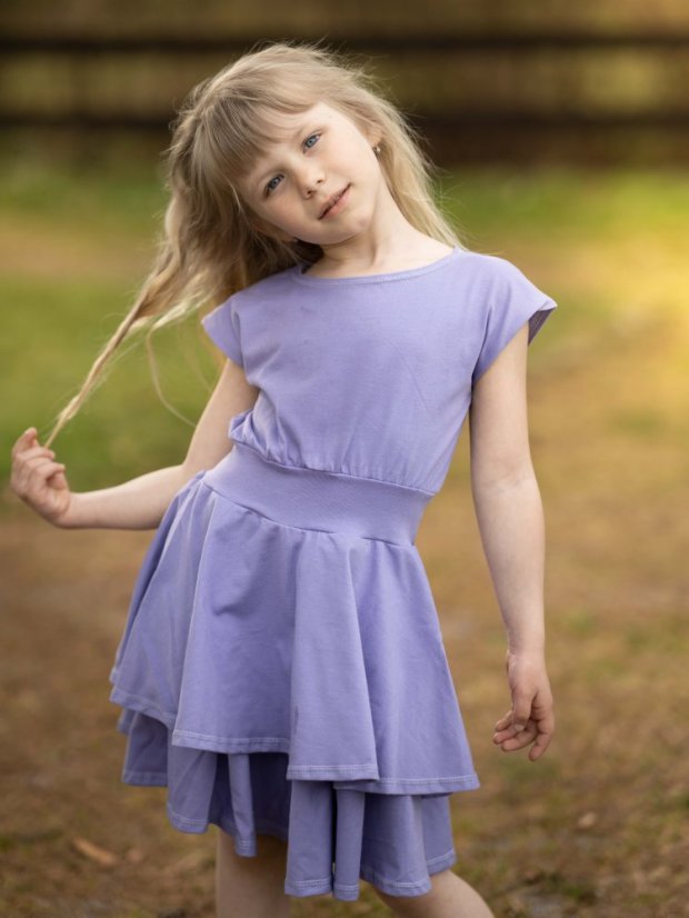 Dívčí bavlněné volánové šaty, světle fialová