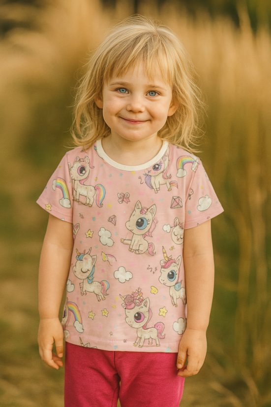 Dětské tričko BAMBUS, růžoví jednorožci