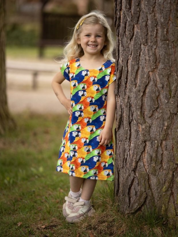 Dívčí bavlněné šaty, papoušci