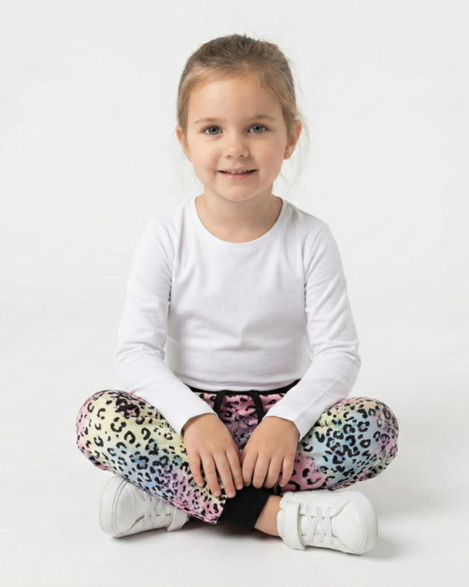 Dětské softshellové kalhoty THIN s fleecem elastické, roztomilý leopard