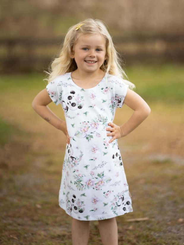 Dívčí bavlněné šaty, panda mezi kvítky