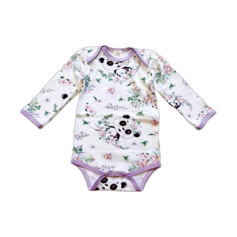 Dětské body, panda mezi kvítky Dětské body, panda mezi kvítky