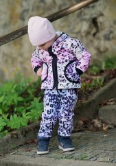 Dětské softshellové kalhoty THIN s fleecem elastické, roztomilý leopard