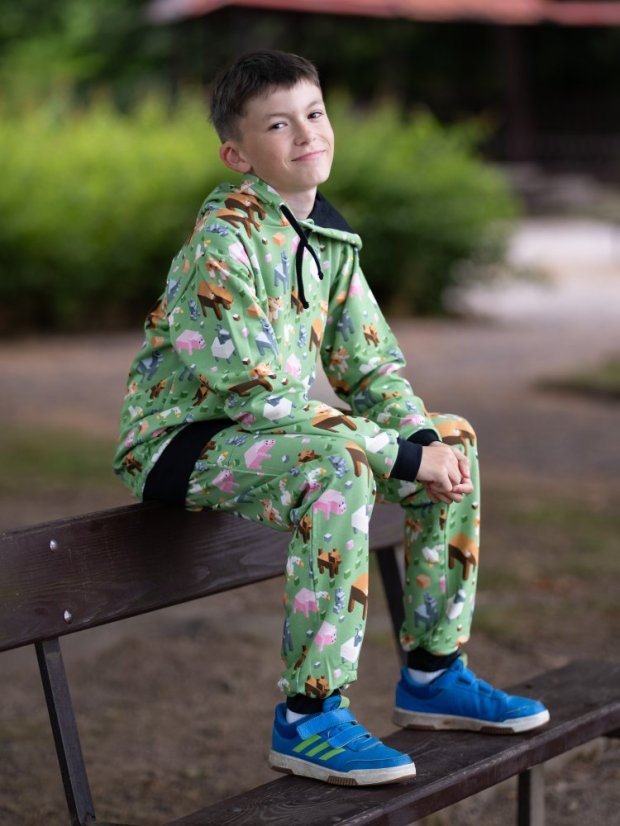 Dětské tepláky, zvířátka z kostek