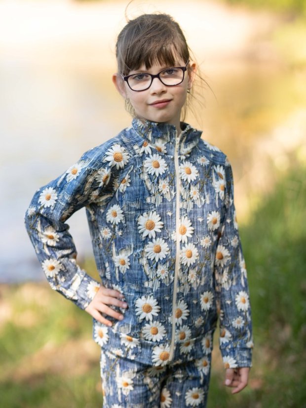 Dětská mikina na zip, riflové kopretiny