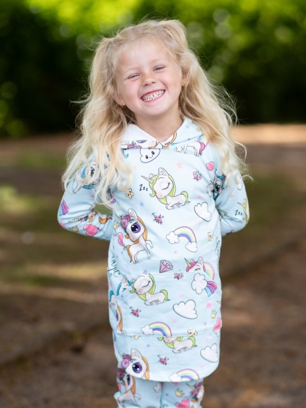 Detská predĺžená mikina, modrí jednorožci