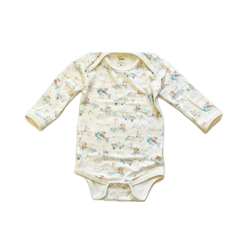 Dětské body BAMBUS, medvídci na výletě dlouhý rukáv