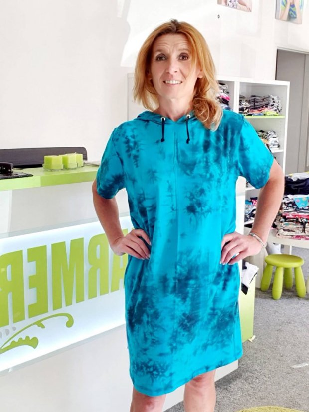 Dámské šaty OVERSIZE BAMBUS, tyrkysová batika