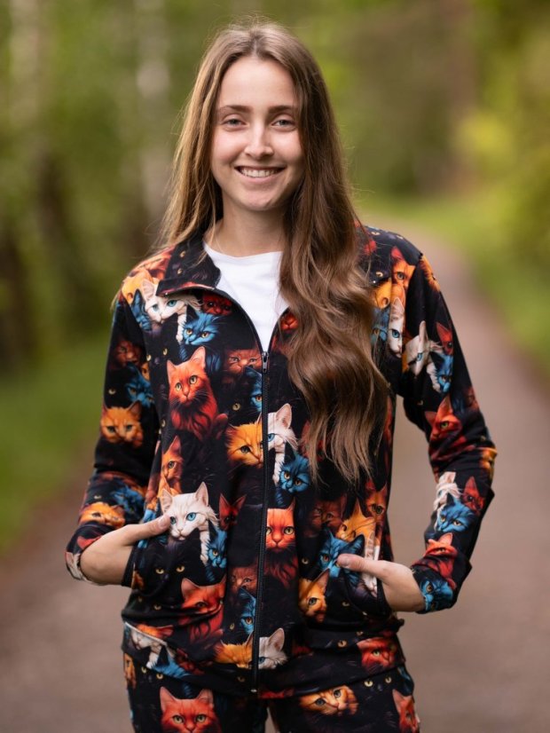 Dámská tepláková souprava na zip, divoké kočky
