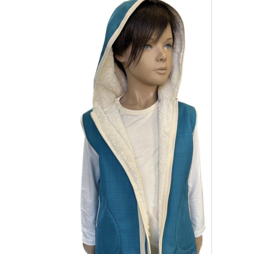 Dětská softshellová vesta s beránkem, modrý petrolej