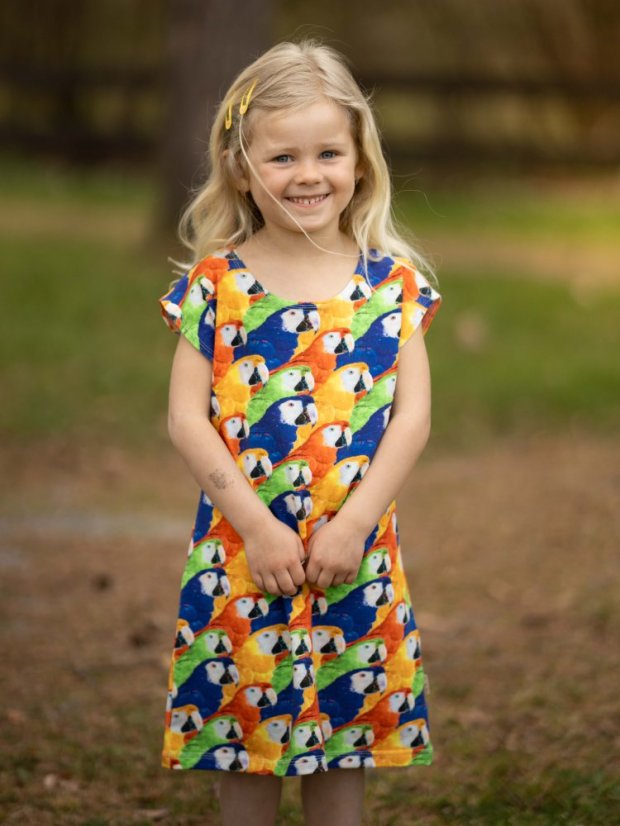 Dívčí bavlněné šaty, papoušci