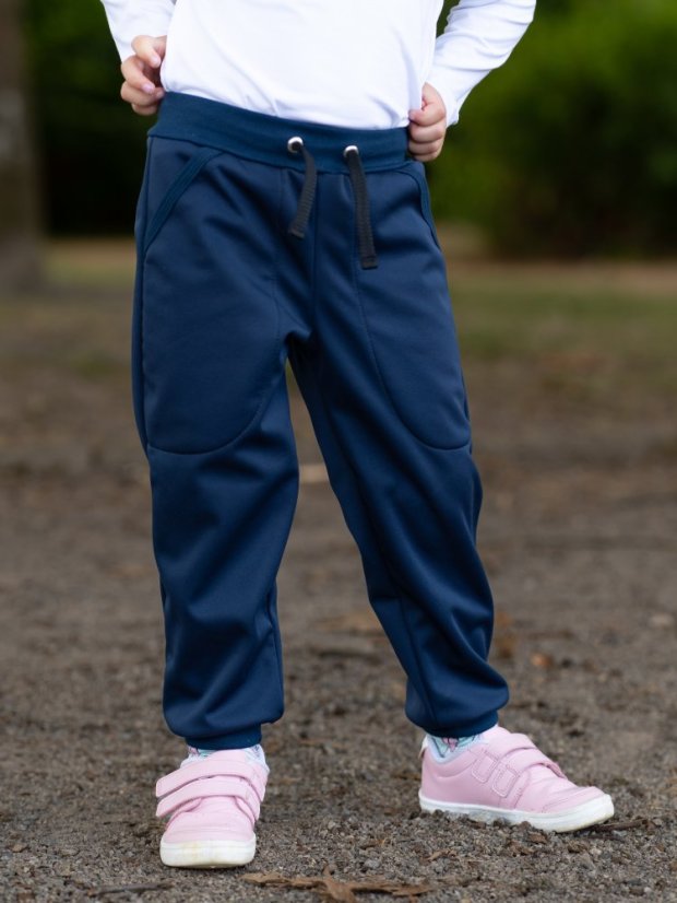 Detské softshellové nohavice THIN s fleecem elasticke, tmavo modrá