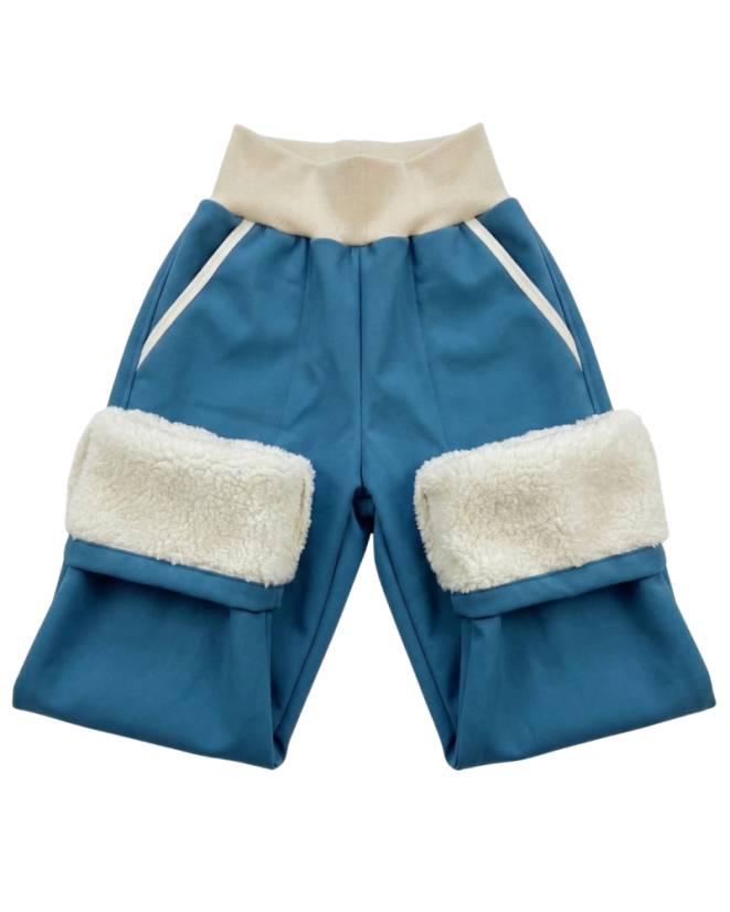 Detské softshellové nohavice s kožúčkom, modrý petrolej