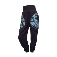 Dětské softshellové kalhoty KLASIK s fleecem elastické, lebky černá