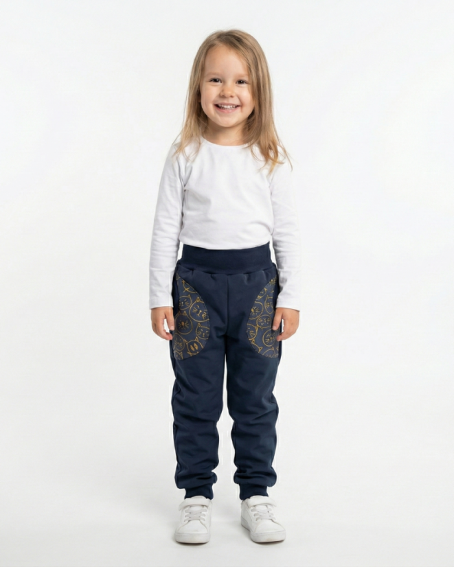 Dětské softshellové kalhoty KLASIK s fleecem elastické, kočičí hlavičky černá