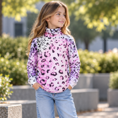 Detská mikina s rolákom Fleece, roztomilý leopard