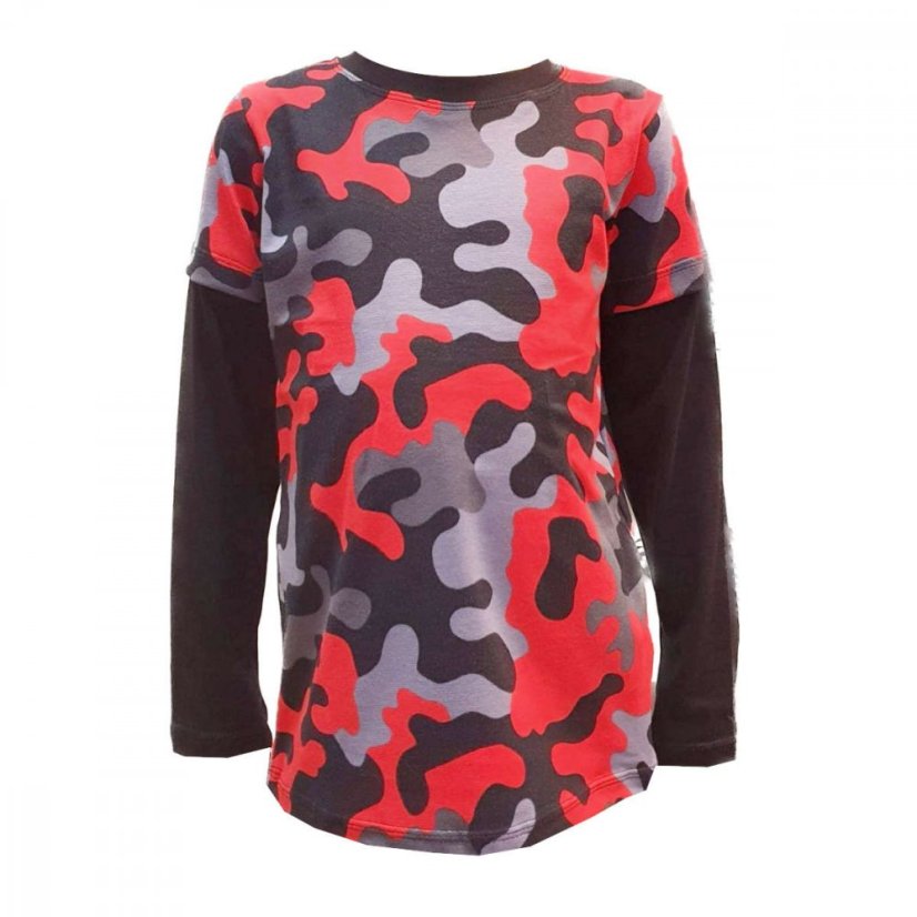 Dětské tričko, červený maskáč dvojitý rukáv