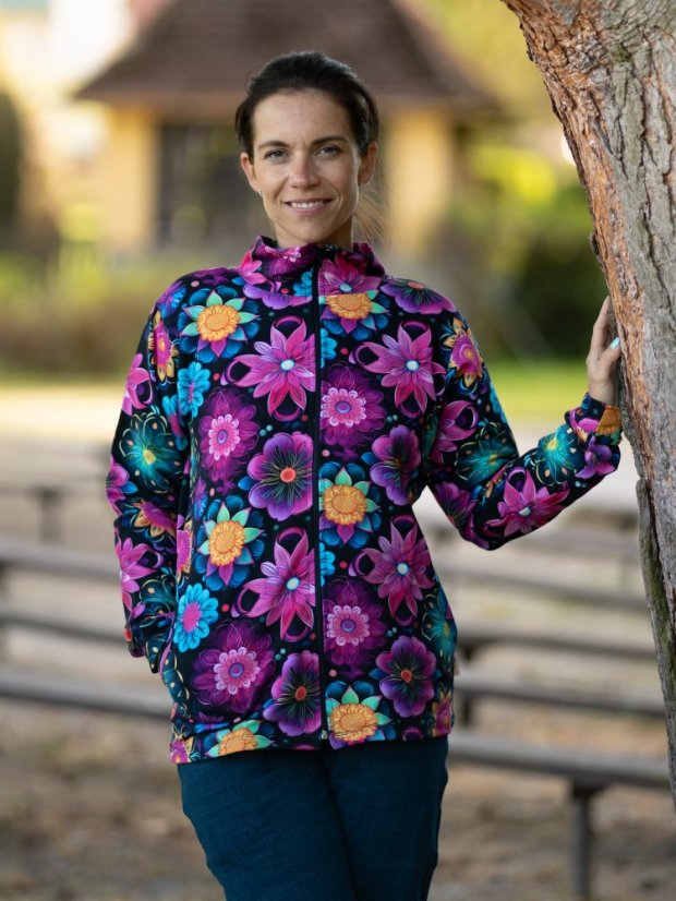 Dámská mikina na zip, rozkvetlá noc