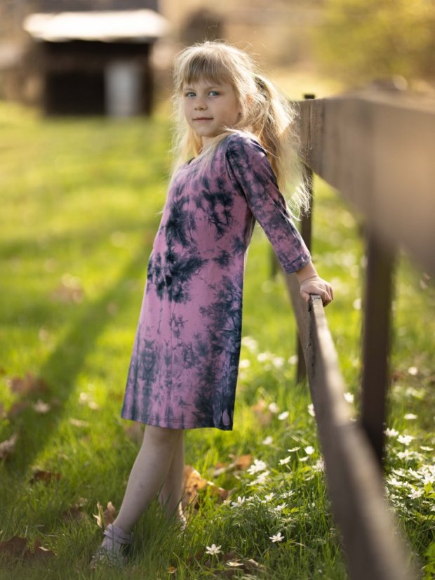 Dívčí bambusové šaty s 3/4 rukávem, růžová batika