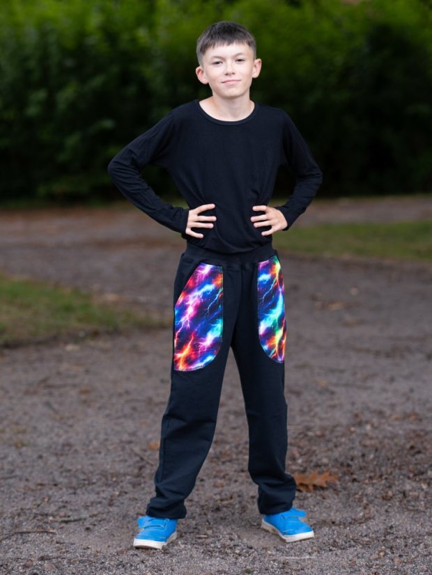 Detské tepláky, neonové blesky čierna