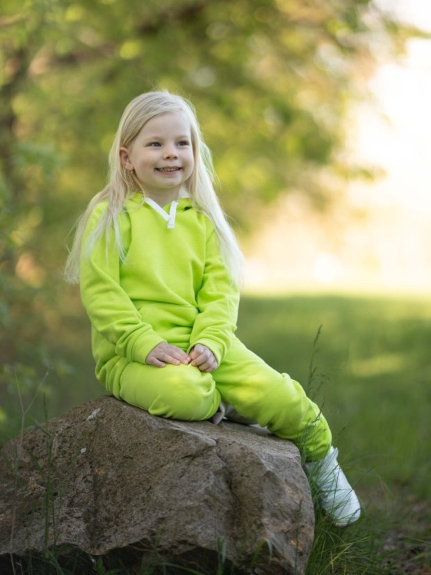 Detská mikina s kapucňou Fluffy teplá, zelená limetka