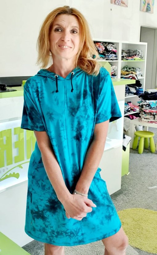 Dámské šaty OVERSIZE BAMBUS, tyrkysová batika