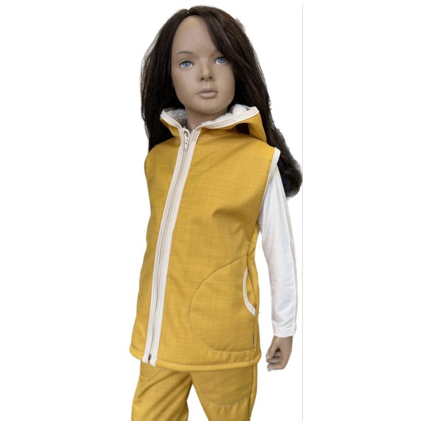 Dětská softshellová vesta s beránkem, medová