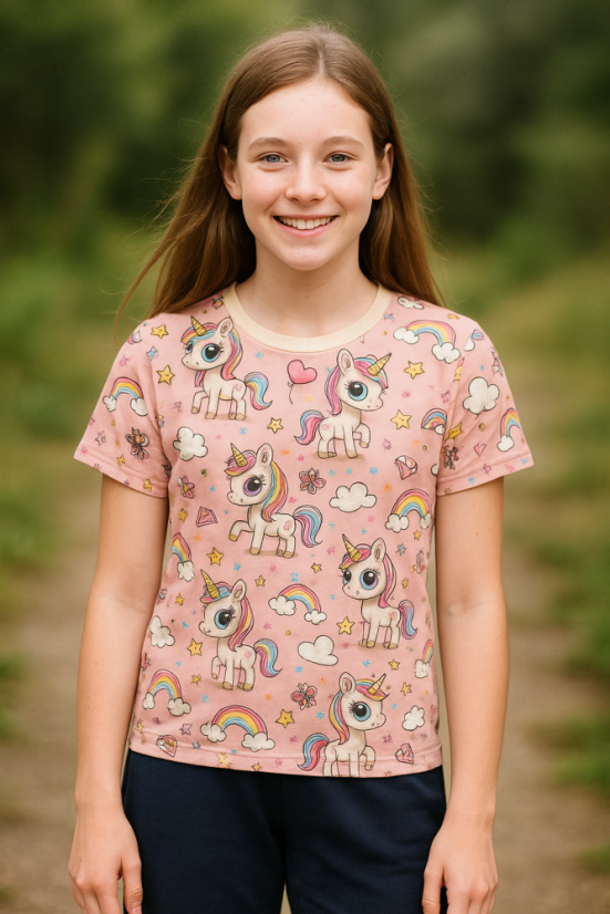 Dětské tričko BAMBUS, růžoví jednorožci