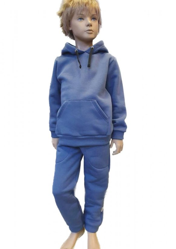 Detská mikina s kapucňou Fluffy teplá, ocelovo modrá