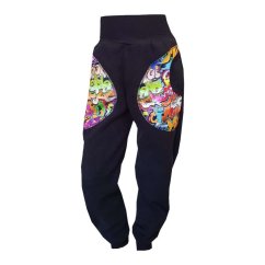 Dětské softshellové kalhoty KLASIK s fleecem elastické, bláznivé graffiti černá