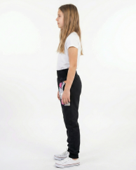 Dětské softshellové kalhoty KLASIK s fleecem elastické, barevná srdíčka černá