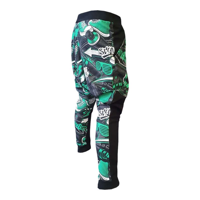 Dětské tepláky Parkour lehké, spreje a grafitti zelená