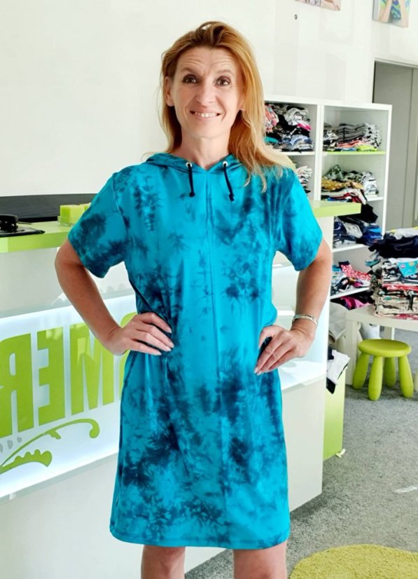 Dámské šaty OVERSIZE BAMBUS, tyrkysová batika