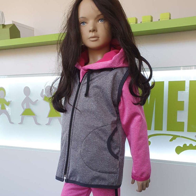 Detská softshellová vesta s fleecem, tmavo šedý melír