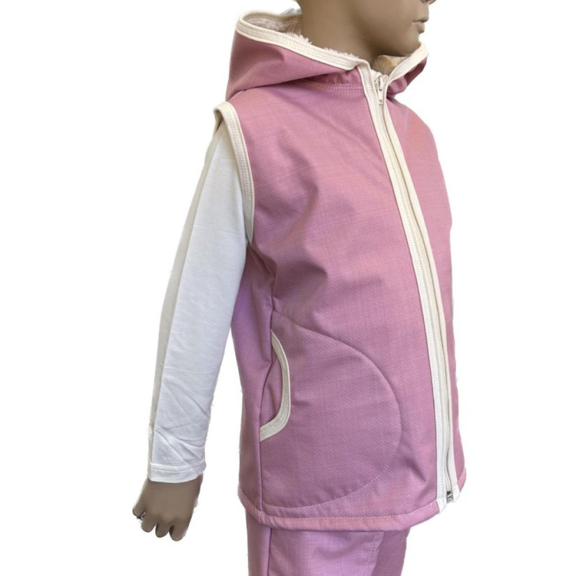 Dětská softshellová vesta s beránkem, starorůžová