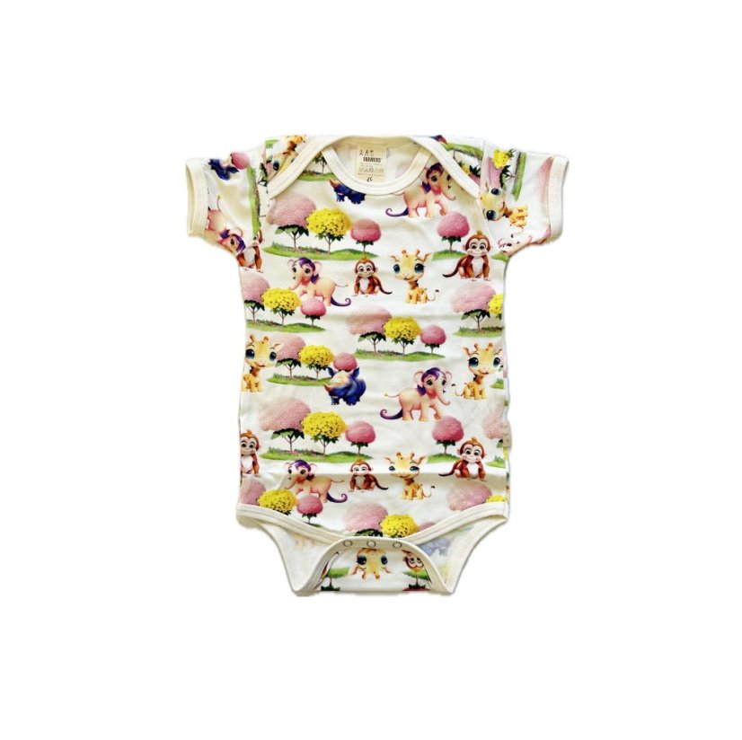 Dětské body BAMBUS, veselá zvířátka krátký rukáv