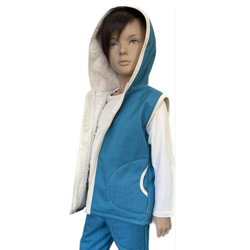 Dětská softshellová vesta s beránkem, modrý petrolej