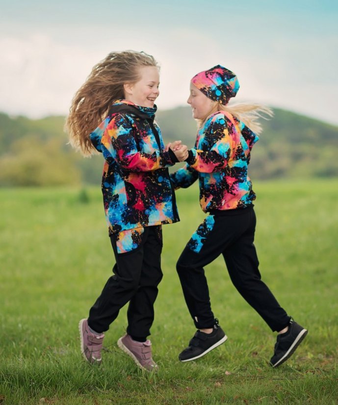 Dětské softshellové kalhoty KLASIK s fleecem, exploze barev černá